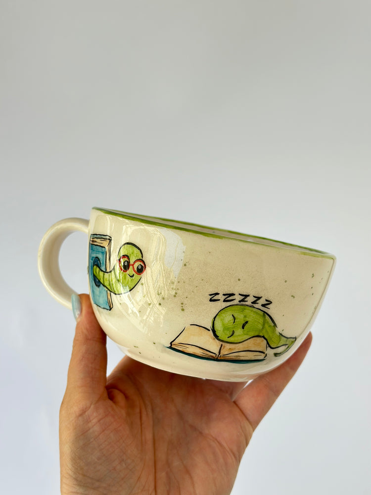 Handmade special mug Worm and book📚