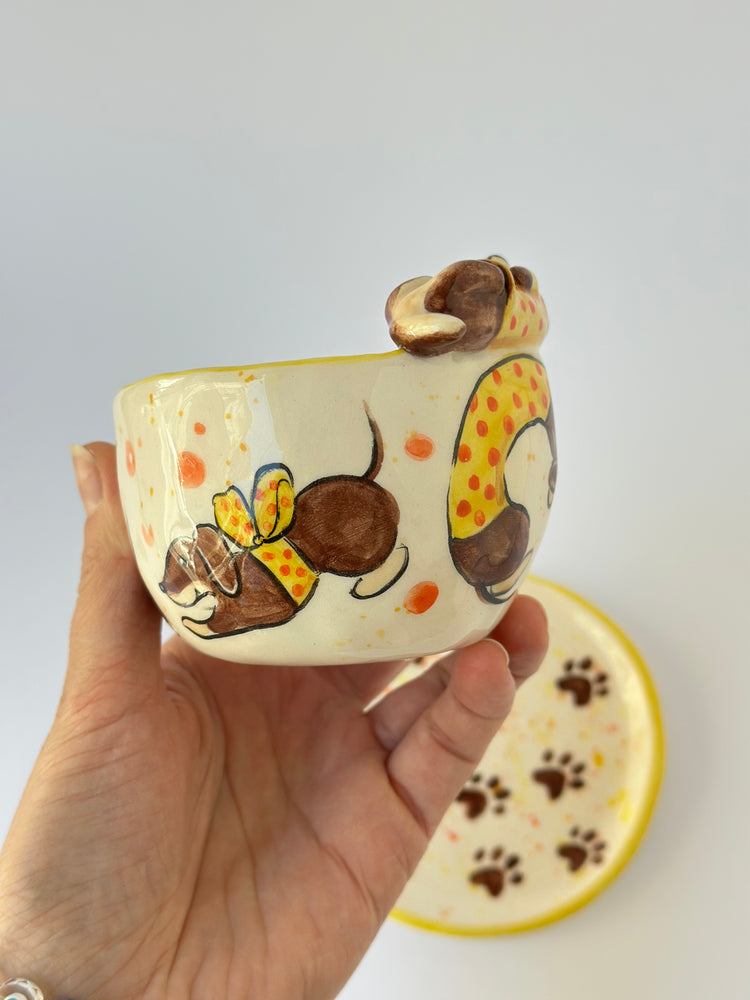Dachshund handmade cup and plate