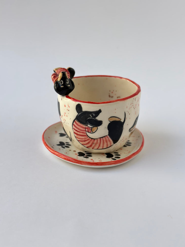 Dachshund dog handmade ceramic cup