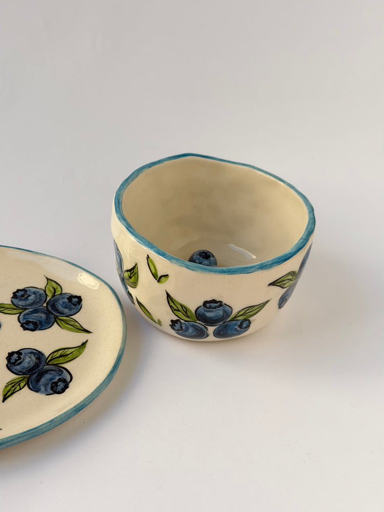 Blueberry handmade ceramic mug and plate