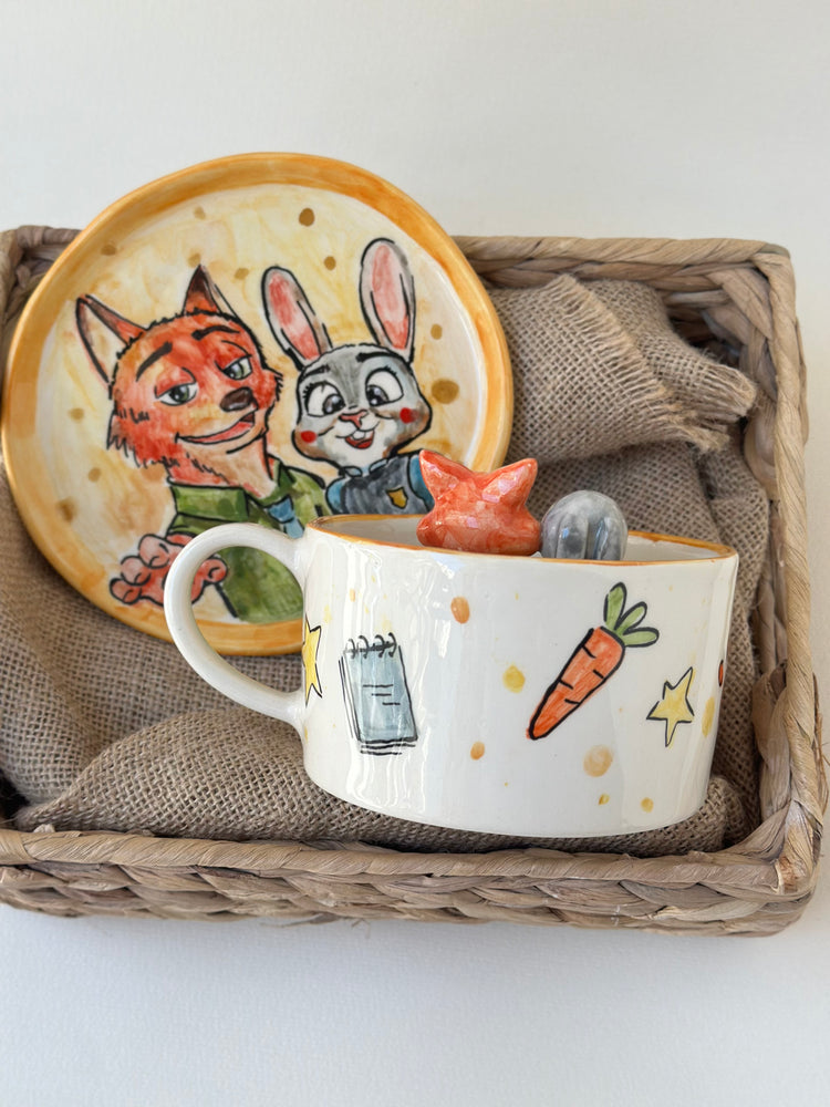 Nick and Judy handmade mug and plate