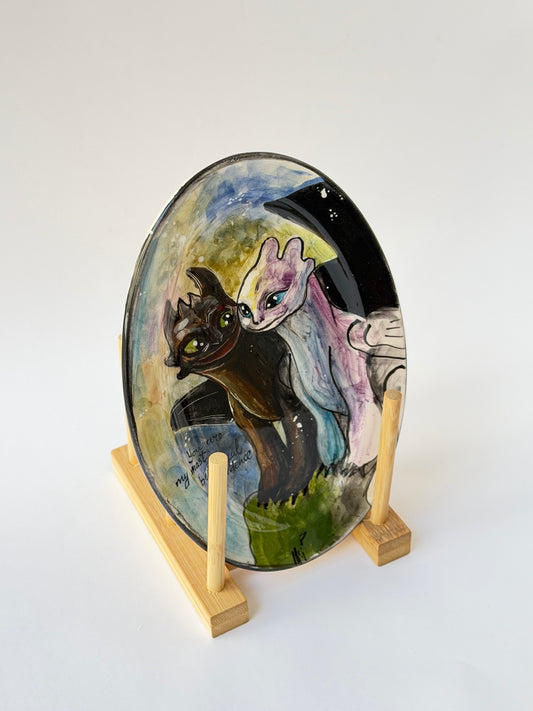 Couple monster handmade ceramic plate