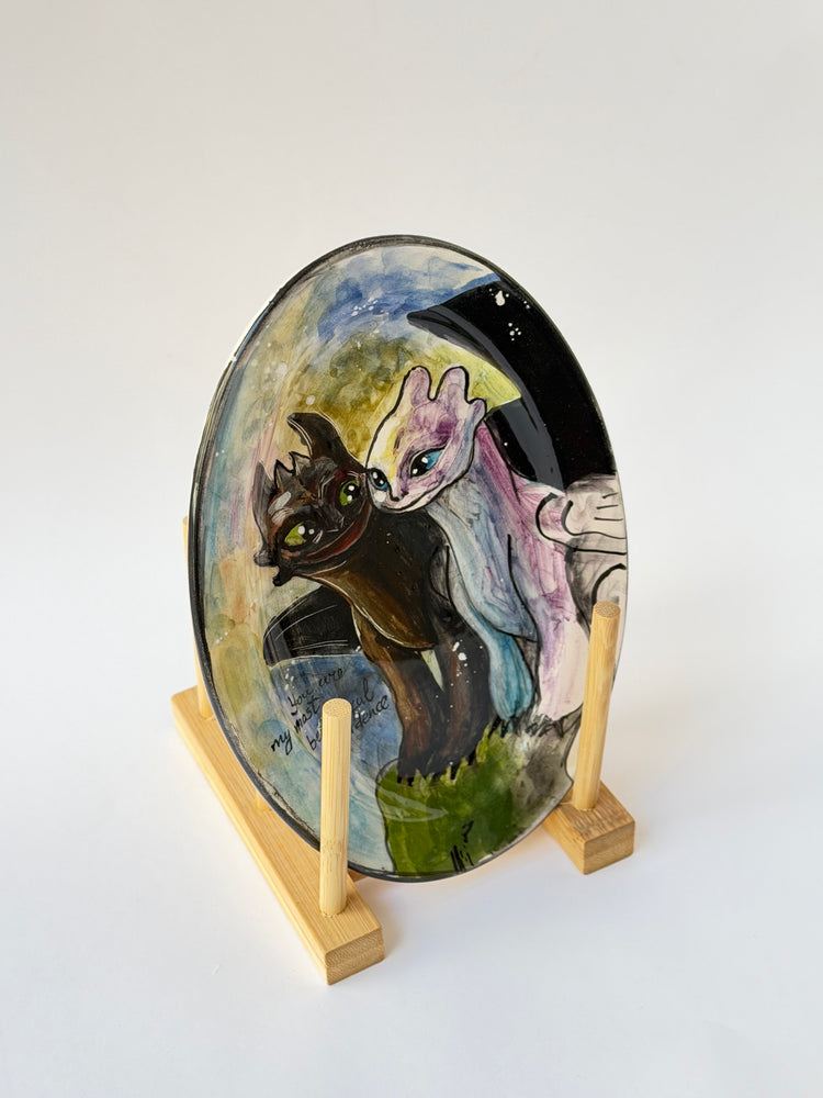 Couple monster handmade ceramic plate