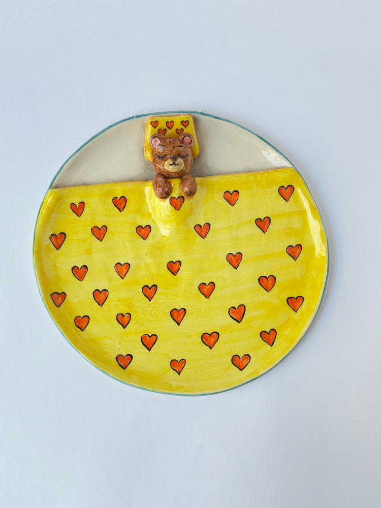 Sleeping bear handmade ceramic plate