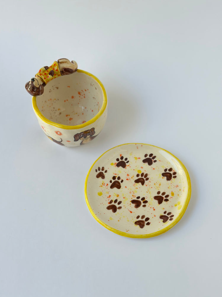 Dachshund handmade cup and plate