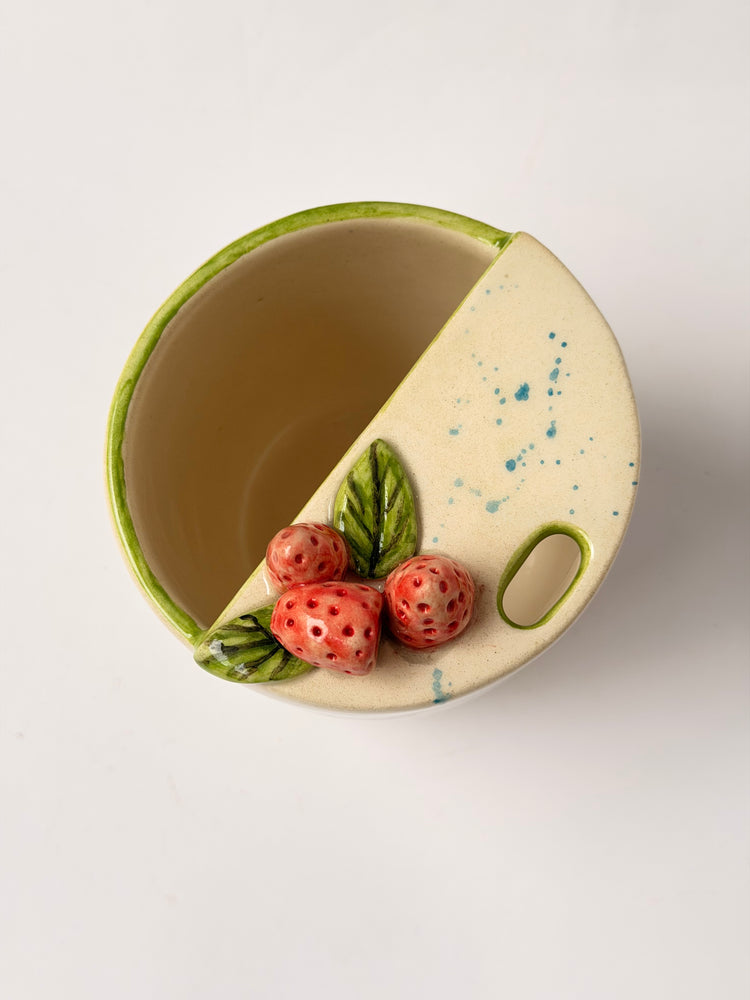 Raspberry handmade ceramic takeaway mug
