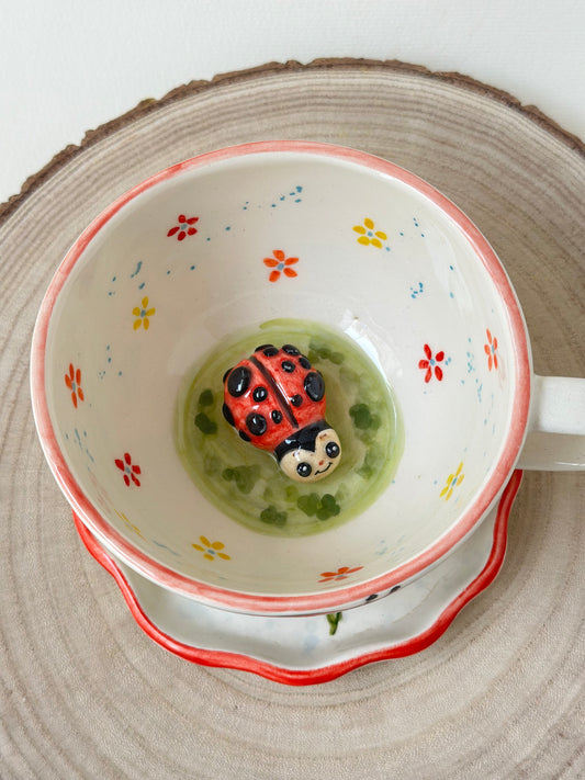 Ladybird handmade mug and plate