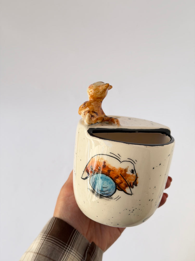 Cat handmade ceramic takeaway mug
