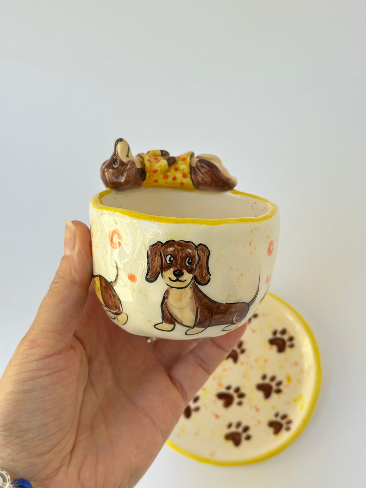 Dachshund handmade cup and plate
