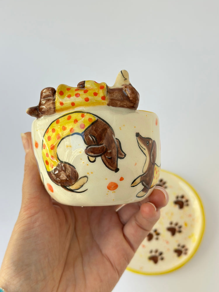 Dachshund handmade cup and plate