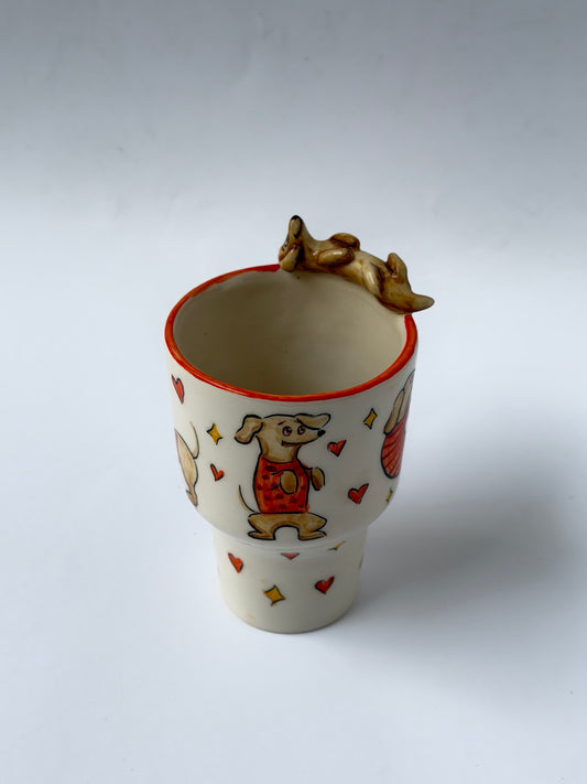Dachshund dog handmade ceramic takeaway mug