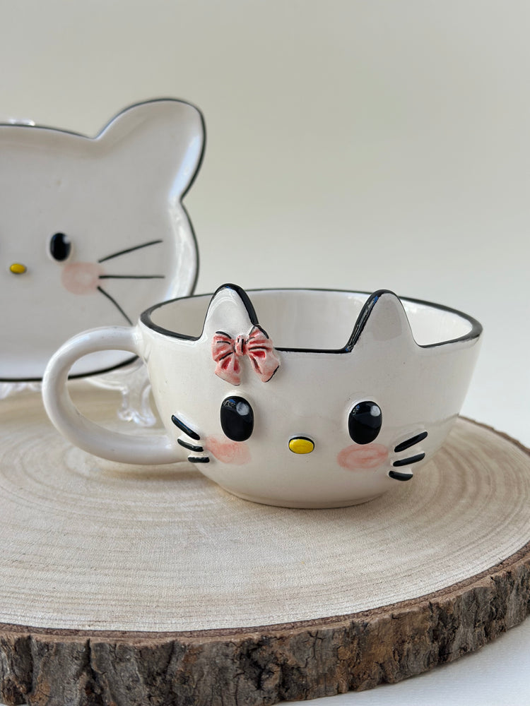 Cat handmade mug and plate