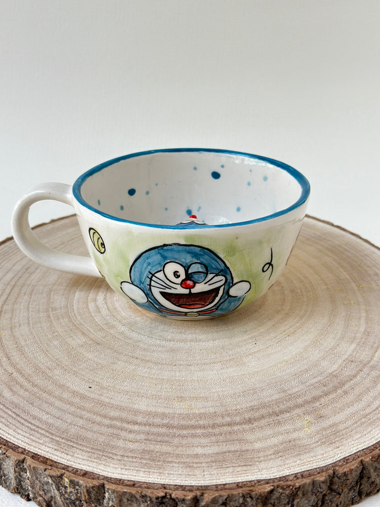 Blue robot cat handmade mug