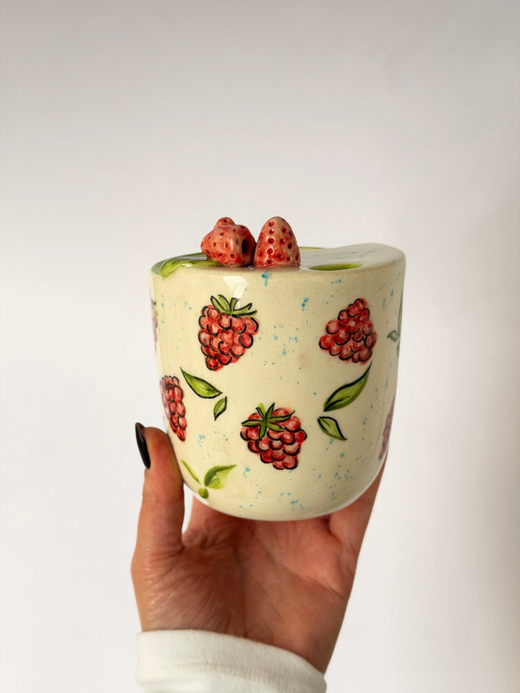 Raspberry handmade ceramic takeaway mug
