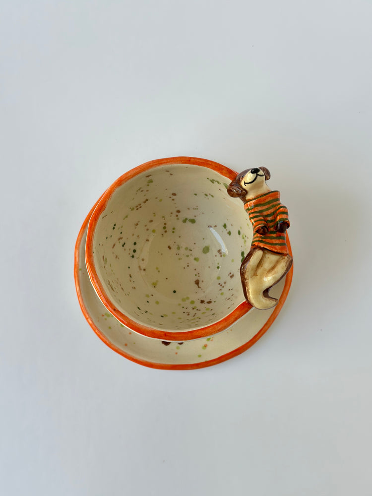 Dachshund handmade cup and plate