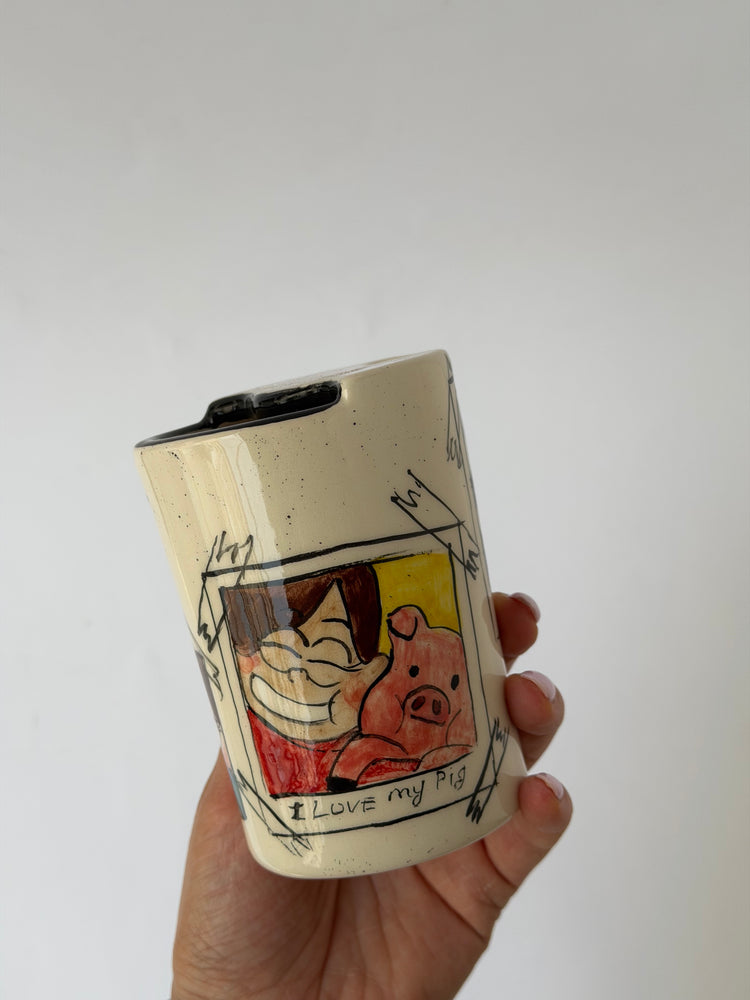 Friends handmade ceramic takeaway mug