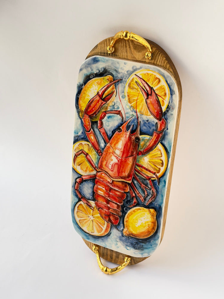 Handmade ceramic wooden serving tray