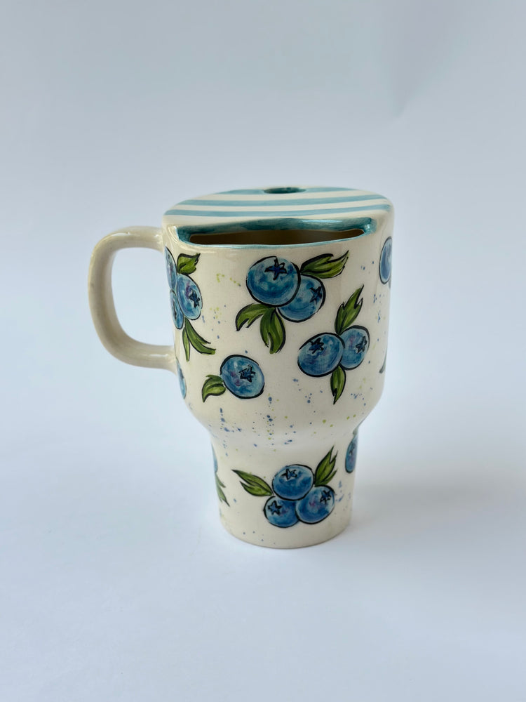 Blueberry handmade ceramic takeaway mug
