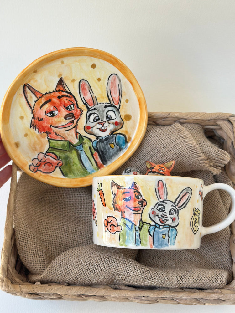 Nick and Judy handmade mug and plate