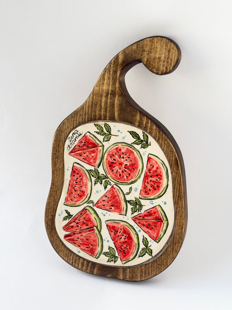 Watermelon handmade ceramic Wooden serving tray
