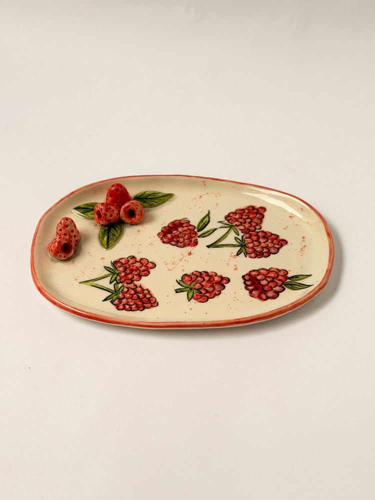 Raspberry handmade ceramic plate