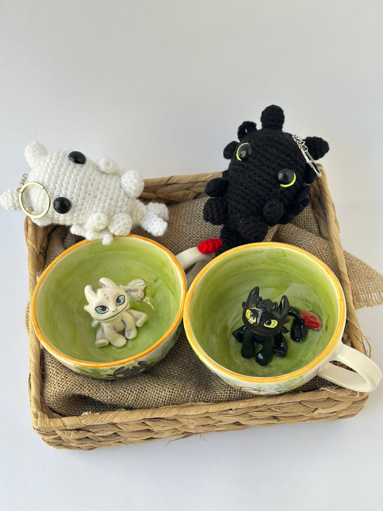 Dragons handmade couple mugs and keychans