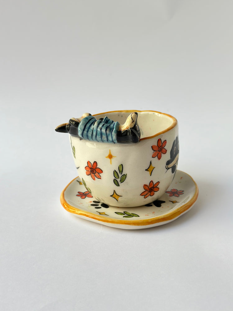 Dachshund dog handmade cup and plate