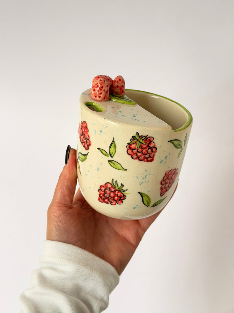 Raspberry handmade ceramic takeaway mug