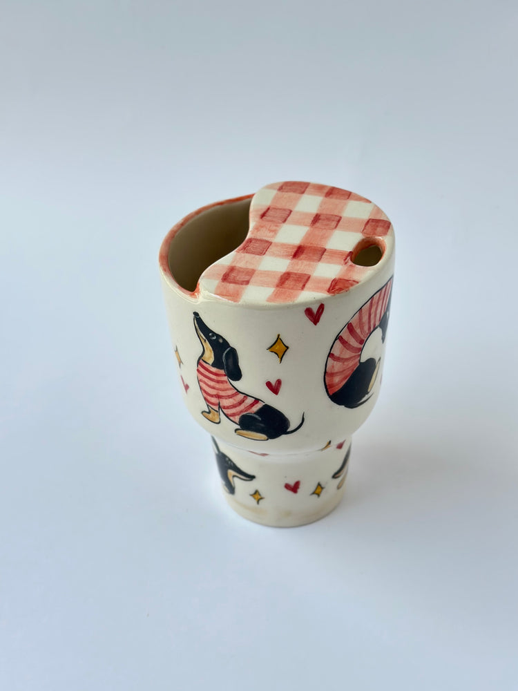 Dachshund dog handmade ceramic takeaway mug