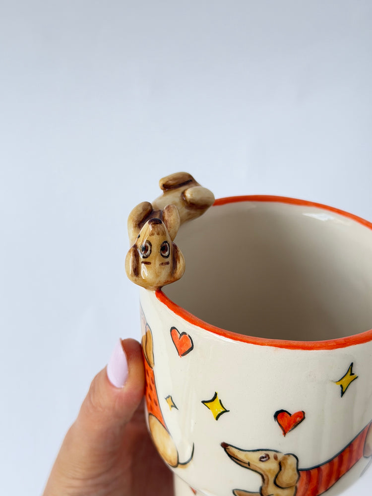 Dachshund dog handmade ceramic takeaway mug