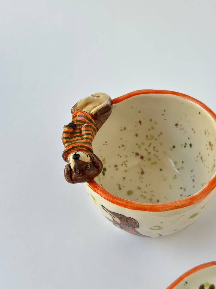 Dachshund handmade cup and plate