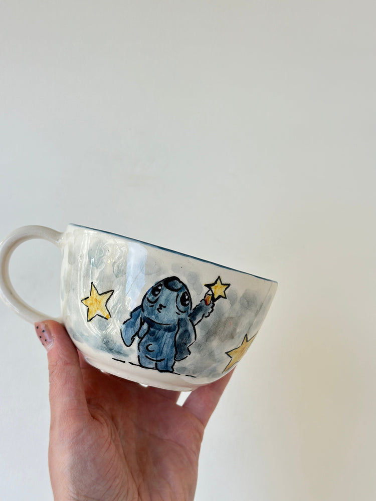 Blue big-eared handmade mug