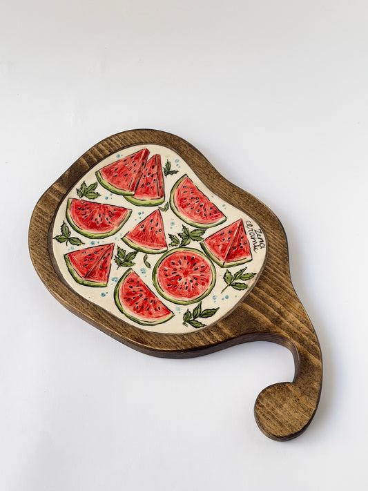 Watermelon handmade ceramic Wooden serving tray