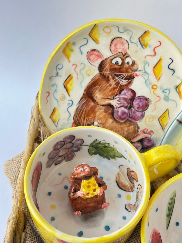 Little chef and brother handmade ceramic mugs and plate 2 piece