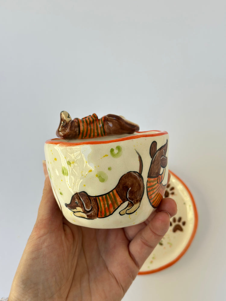 Dachshund handmade cup and plate
