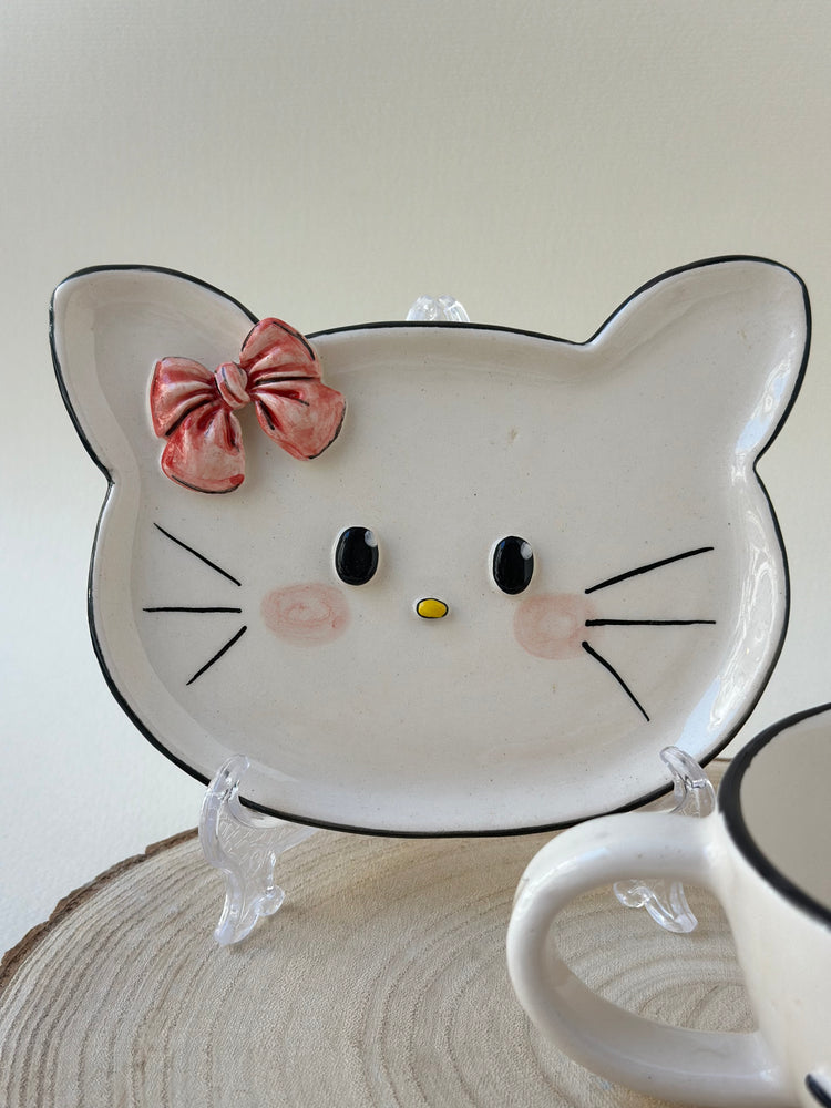 Cat handmade mug and plate