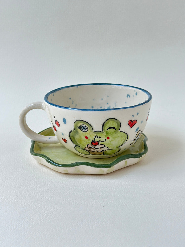 Frog handmade mug and plate