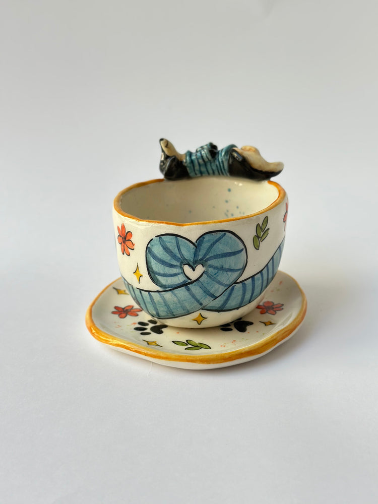 Dachshund dog handmade cup and plate