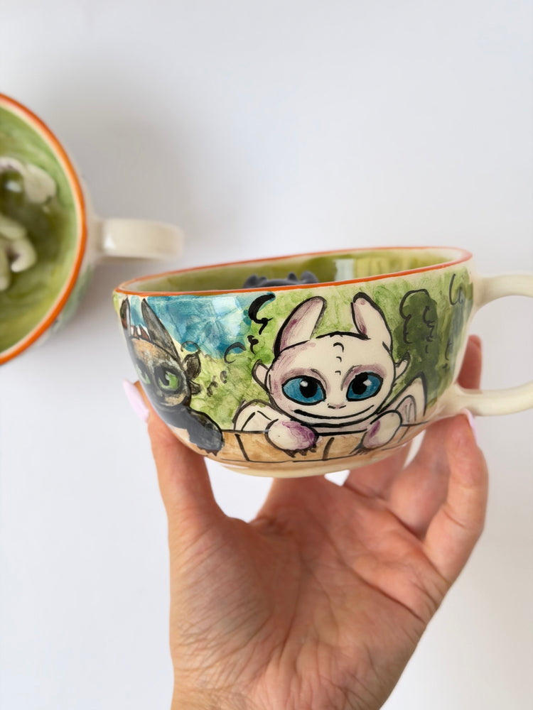 Handmade couple ceramic dragons mugs