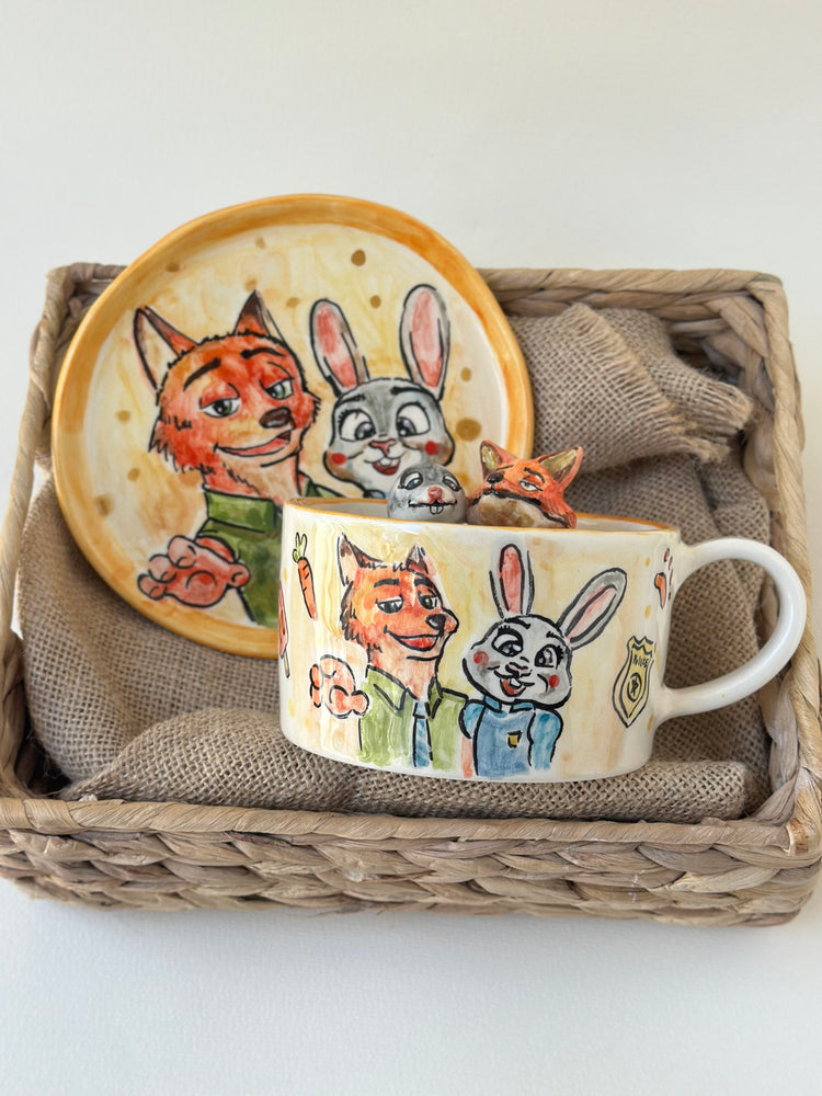 Nick and Judy handmade mug and plate