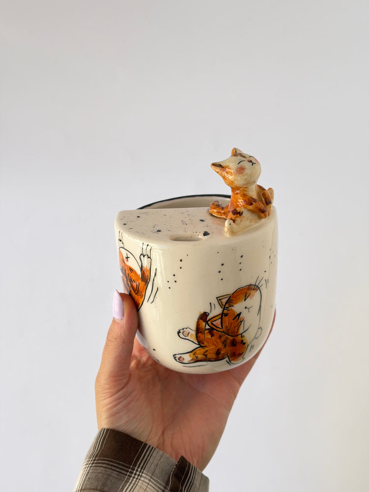 Cat handmade ceramic takeaway mug