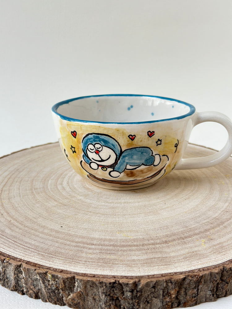 Blue robot cat handmade mug
