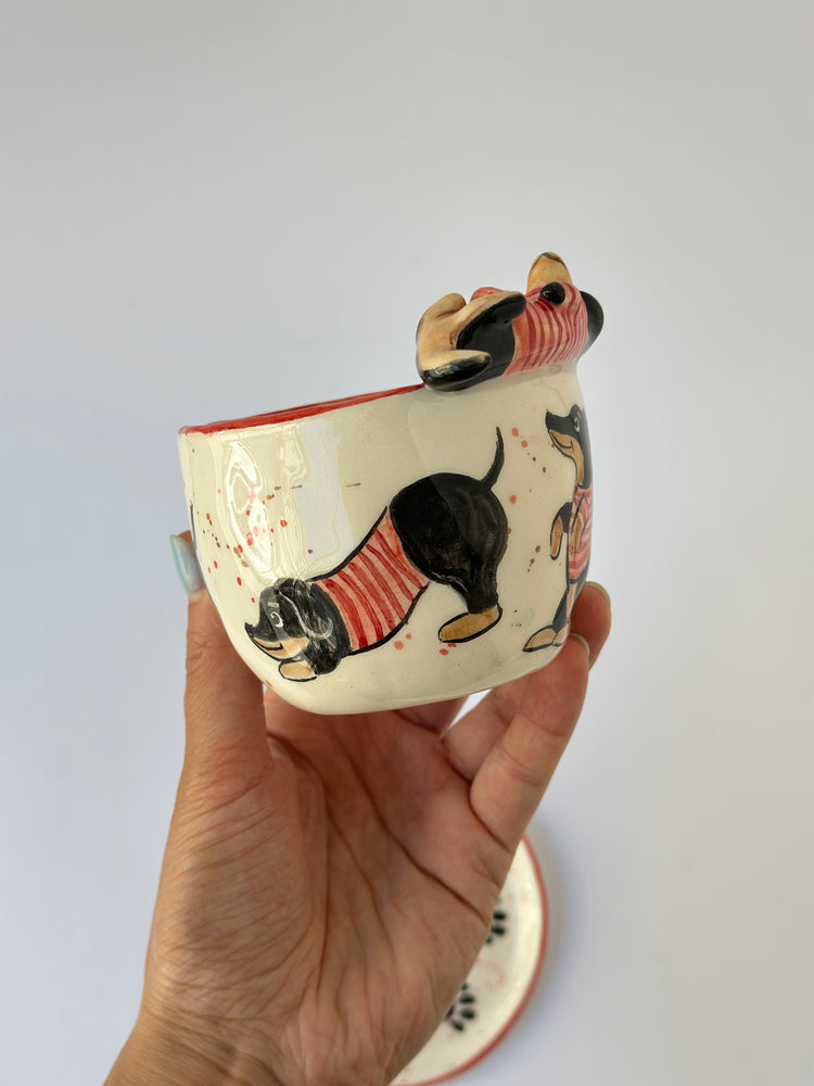 Dachshund dog handmade ceramic cup