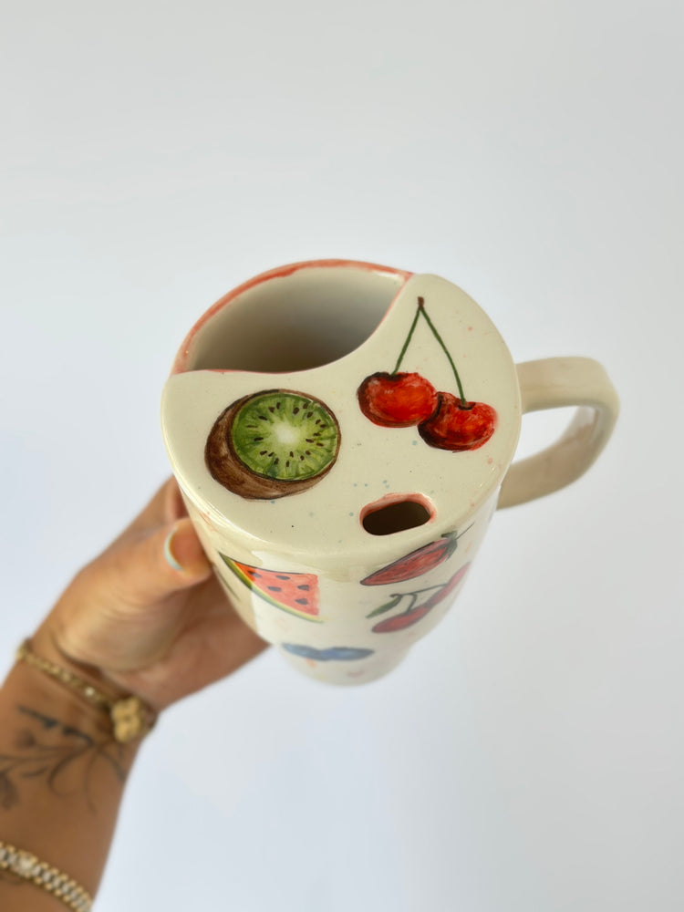 Summer fruits detailed handmade ceramic mug