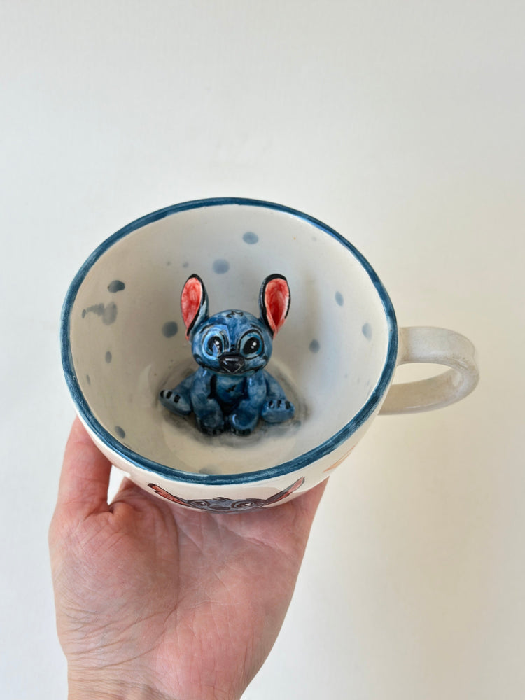 Blue big-eared handmade mug