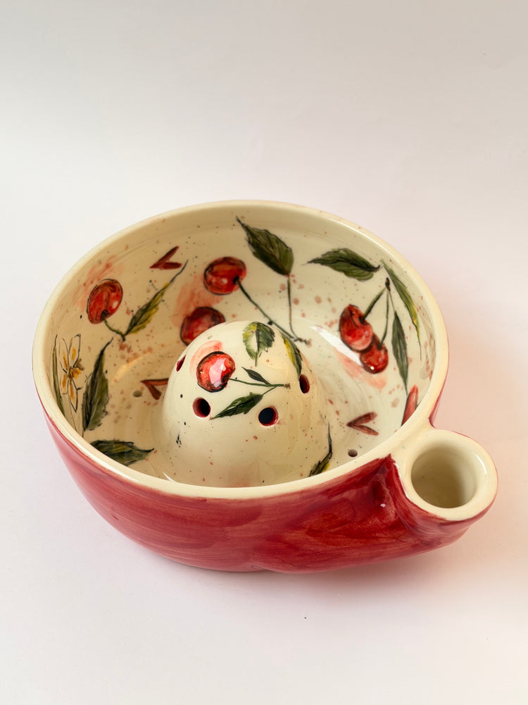 Cheery handmade ceramic fruit washing bowl