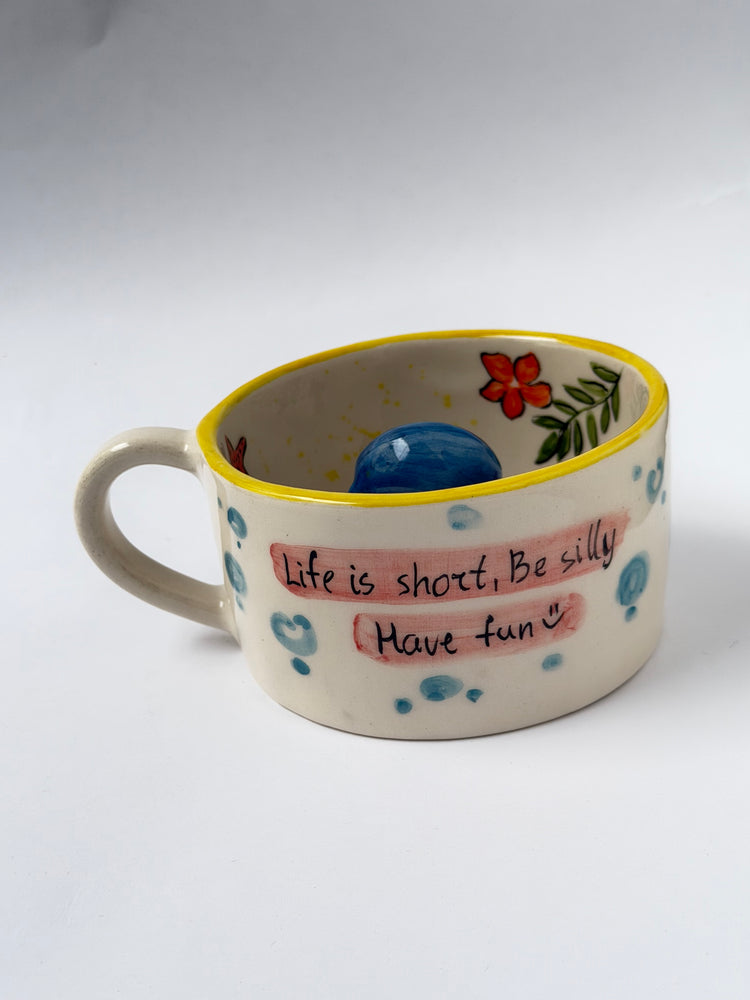 Blue eared monster handmade ceramic mug