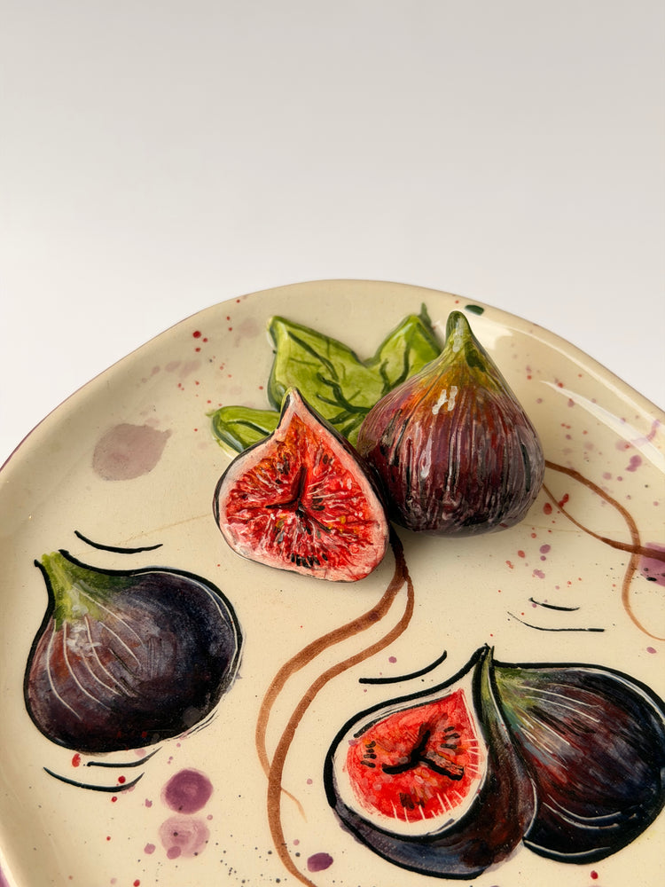 Fig handmade ceramic plate (Note: This product has a small, faint crack that does not affect its usability in any way. It is fully functional and safe to use)