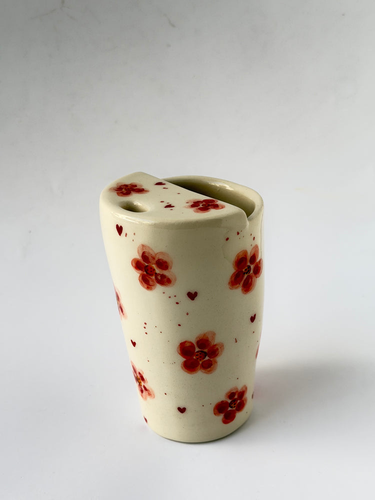Pink handmade ceramic takeaway mug