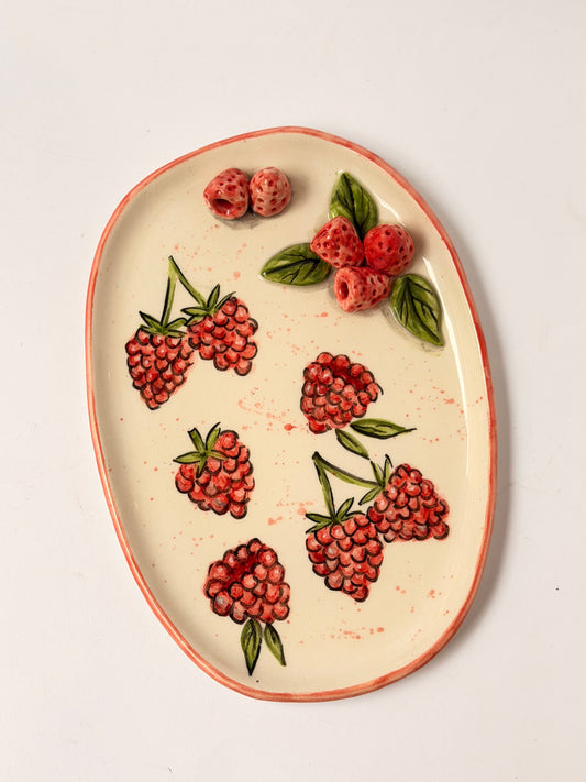 Raspberry handmade ceramic plate